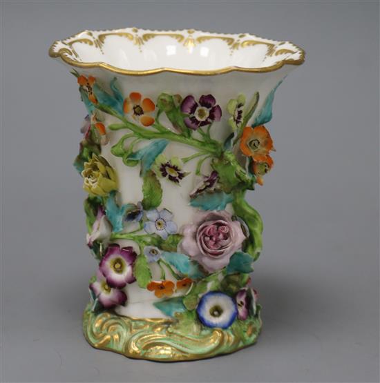 A Minton flower encrusted vase c.1840, ex Geoffrey Godden collection height 11.5cm